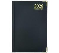 2026 A4 A5 A6 Padded Week To View Diary Full Year Planner Desk Hardback Metal Edge (A5, Black)