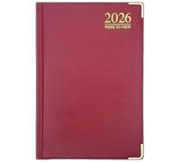 2026 A4 A5 A6 Padded Week To View Diary Full Year Planner Desk Hardback Metal Edge (A6, Red)
