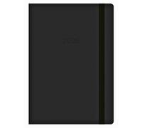 2026 A4 Day a Page Diary - Soft Touch Embossed Covers - Casebound Planner with Ribbon Marker & Elastic Closure - Full Year UK Diaries for Home Office & Work (Black)