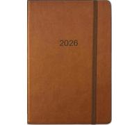 2026 A4 Day Per Page Diary with Ribbon Marker - Embossed PU Leather Soft Cover in Leather Brown, Elastic Closure - Year Planner 2026 with 2025-2027 Calendars,Monthly Accounts