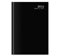 2026 A4 Diary Hard Backed Page a Day Week to View Deluxe Cover with Ribbon Marker Silver Foil Stamping (Black)