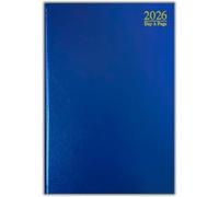 2026 A4 Diary Page a Day Hard Backed Desk Planner Deluxe Cover with Silver Foil Stamping Daily Organiser with Ribbon Marker for Office, Business, Home & School Blue