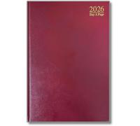2026 A4 Diary Page a Day Hard Backed Desk Planner Deluxe Red Cover with Silver Foil Stamping Daily Organiser with Ribbon Marker for Office, Business, Home & School