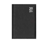 2026 A4 Diary Week To View - Black Faux Leather Case Bound Weekly Planner - Business Work Study Organiser - Office Desk Home