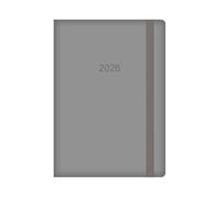 2026 A4 Diary Week To View - Grey Padded Soft Faux Leather Cover Case Bound Elastic Closure - 2026 Year Planner Business Work Study Travel Organiser