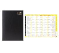 2026 A4 diary with appointments desk planner hardback covers Black, 2 pages per day A4 appointment and a yellow planner bundle