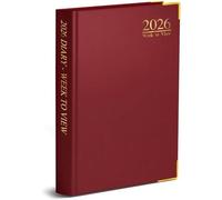 2026 A4 Red Diary Week to View Desk Diary A4 Weekly Planner Hard Backed with Metal Edges for Home and Office Use - 60 gsm paper