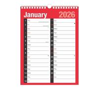 2026 A4 Wall Calendar 2-Column Month-to-View Spiral Bound Planner with Bank Holidays Year-to-View Academic Home Office Business Organisation Scheduler January-December 2026 Full Year