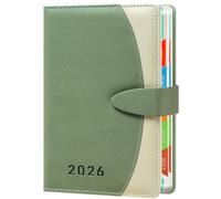 2026 A5 Daily Diary - Day per Page, Full Year Planner from Jan to Dec, Daily Appointment Diary 2026, Army Green Faux Leather Cover with Magnetic Closure, Monthly Tabs, Minimalist Design