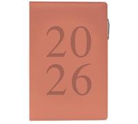 2026 A5 Day a Page Appointment Diary with Pen - Tabbed Monthly Index Planner - Soft Touch Casebound Covers - Full Year UK Organiser Journal (Pink)
