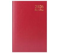 2026 A5 Day a Page Diary - Full Year Hardback Casebound Planner - for Home Office School & Work (Burgundy Red)