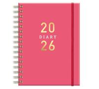 2026 A5 Day a Page Diary Full Year Spiral Bound Home Office Personal Lifestyle Planner Wiro Bound Daily Organiser with Notes, Budget, Meal, Fitness & Wellness Tracker, (Pink)