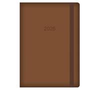 2026 A5 Day a Page Diary - Soft Touch Embossed Casebound Planner with Ribbon Marker & Elastic Closure - Full Year Diaries for Home Office & Work - 21cm x 14.7cm (Brown)