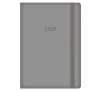 2026 A5 Day a Page Diary - Soft Touch Embossed Casebound Planner with Ribbon Marker & Elastic Closure - Full Year Diaries for Home Office & Work - 21cm x 14.7cm (Grey)