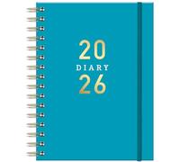 2026 A5 Day a Page Diary - Wiro Bound Daily Organiser with Notes, Budget, Meal, Fitness & Wellness Tracker - Elastic Strap - FSC Paper - Poly Covers - Complete Personal Lifestyle Planner (Blue)