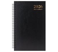 2026 A5 Day a Page Diary - Wiro Bound Full Year Hardback Organiser - Day per Page Desk Diary Planner for Home Office School & Work - UK Focused Diaries with Additional Planning Pages (Black)