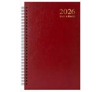 2026 A5 Day a Page Diary - Wiro Bound Full Year Hardback Organiser - Day per Page Desk Diary Planner for Home Office School & Work - UK Focused Diaries with Additional Planning Pages (Burgundy Red)