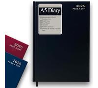 2026 A5 Day Per Page Black Diary (Full Pages Weekend) - 2026 A5 Day a Page Diary with Ribbon Marker, Notes, Contacts - Personal, Office, Home & Business Use