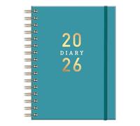 2026 A5 Day Per Page Diary - Blue Spiral Bound Soft Cover Daily Planner Organiser - Wellness Meal & Travel Pages