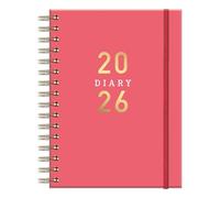2026 A5 Day Per Page Diary - Pink Spiral Bound Soft Cover Daily Planner Organiser - Wellness Meal & Travel Pages