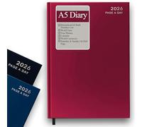 2026 A5 Day Per Page Red Diary (Full Pages Weekend) - 2026 A5 Day a Page Diary with Ribbon Marker, Notes, Contacts - Personal, Office, Home & Business Use