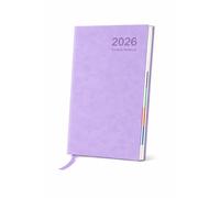 2026 A5 Diary Day Per Page - Lilac Purple Soft PU Planner with Monthly Tabs, Ribbon Marker, Weekend Shared Pages and Notes Section - Daily Organiser with Reference Pages