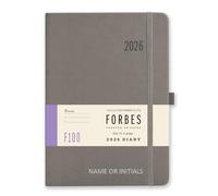 2026 A5 Diary - Forbes Collection from Tangible Stationery Co. Ltd - Day a Page with Appointments - Ribbon Marker - Elastic Closure - Storage Pocket - Personalised - Grey