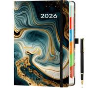2026 A5 Diary, One Page/Day, Full-Year Planner (Jan - Dec 2026) Day-per-Page Daily & Monthly Planner, Colorful Tabs, Pen Holder, 2 Bookmarks, Pen Loop, Inner Pocket, Black.