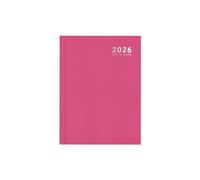 2026 A5 Diary Week Day Per Page - Bright Pink Hardcover Casebound Daily Planner - Business Organiser Home Office Study Desk