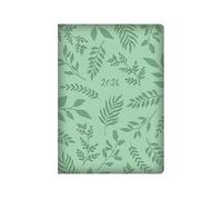 2026 A5 Diary Week to View - Green Leaf Print Embossed Padded Soft Faux Leather Planner Botanical Design - Casebound Notebook Business & Student Organiser