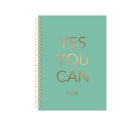2026 A5 Diary Week to View - Mint Green 'Yes You Can' Hardcover Spiral Bound Planner - Lightweight Compact Portable Organiser Notebook - Student Work Travel Diary Gift