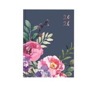 2026 A5 Diary Week To View - Navy Floral Hardcover Planner - Lightweight Portable Organiser Handbag School Travel Diary