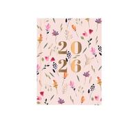2026 A5 Diary Week to View - Pink Floral Casebound Hardcover Planner - Stylish Portable Organiser Notebook - Student Work Business Travel Diary Gift