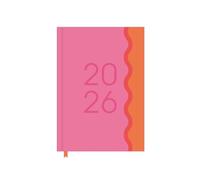 2026 A5 Diary Week to View - Pink Orange Wave Hardcover Business Planner - Lightweight Compact Portable Organiser Notebook - Student Work Travel Diary Gift
