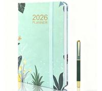 2026 A5 Family Diary - Weekly Planner with 5 Schedules, Green Leaf Cover - Life Planner for Busy Families - Includes Year Planner, Birthdays & Tear-Off Notes with Metal Rollerball Pen Black 0.5mm