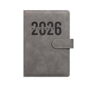 2026 A5 Faux Leather Diary， Daily & Monthly Planner Hardcover Notebook with 80 gsm Thick Paper, Pen Loop, Inner Back Pocket, Ribbon Bookmark, Elastic Closure， Perfect for Home, Office, or School