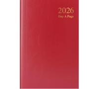 2026 A5 one day to a page hardback diary full page Saturday Sunday (Red)