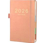 2026 A5 Page-A-Day Hardcover Planner - Daily Diary from Jan to Dec 2026 with Colourful Monthly Index Tabs, 3 Ribbon Bookmarks, Elastic Pen Loop & Closure Band (Pink)