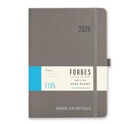 2026 A5 Personalised Diary - Forbes from Tangible Stationery Co. Ltd - Week to View with Appointments - Ribbon Marker - Elastic Closure - Storage Pocket - Add Name - Grey