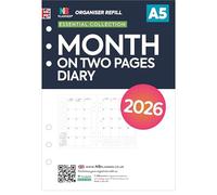 2026 A5 size month on two pages organiser diary refill insert Filofax A5 COMPATIBLE | English | UK holidays | 148 x 210mm (2026 month)