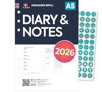 2026 A5 size organiser diary & notes refill insert | COMPATIBLE with Filofax A5 organisers | Monthly/Weekly planner | English | UK holidays | 148 x 210mm
