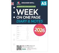 2026 A5 size Week on one page diary & lined notes refill insert | January 2026 - December 2026 | Compatible with Filofax A5 size organisers | 148 x 210mm