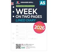 2026 A5 size week on two pages lined diary organiser refill insert | January 2026 - December 2026 | COMPATIBLE with Filofax A5 size organisers | UK holidays | 148 x 210mm