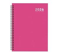 2026 A5 Size Wiro Weekly Bright Diary Silver Foil Effect Spiral Week To View Hardcover Wirebound Diary Planner Organizer Diaries for Business, Office, Home, Traveling, Organization (Pink)
