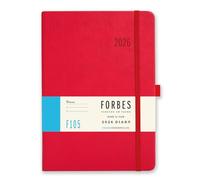 2026 A5 Week to View Diary - Forbes Collection from Tangible Stationery Co. Ltd - Appointments - Ribbon Marker - Elastic Closure - Document Pocket - Red