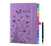 2026 A5 Week-to-View Diary & Planner (Jan 2026 - Dec 2026) - Lavender, Floral Design, with Colorful Monthly Tabs, Elastic Pen Holder, 2 Bookmarks, Pen Loop, and Inner Pocket
