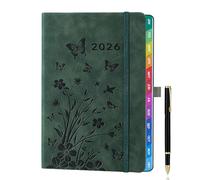 2026 A5 Week-to-View Diary & Planner (Jan 2026 - Dec 2026) - SeGreen, Floral Design, with Colorful Monthly Tabs, Elastic Pen Holder, Pen Loop, and Inner Pocket