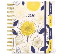 2026 A5 Week to View Diary - Spiral Bound Yellow Floral Soft Cover Planner - Stylish Bright Bold Tabbed Weekly Organiser Dividers Work Study Gifting
