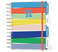 2026 A5 Week to View Diary with Index Tabs - Organiser Planner Diary with Notes, To-Do List, Addresses & Zip Wallet - Wiro Bound Hardback Covers with Elastic Closure (Multi-Coloured Stripes)