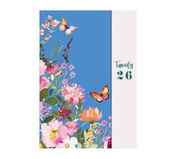 2026 A5 Week To View Family Organiser Diary - 5 Column Planner Hard Back Journal - Full Year UK Diaries With Magnetic Closure (Blue Floral)